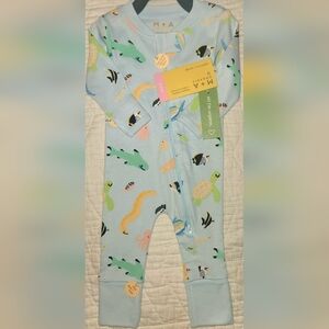 M+A Organic Infant Light Blue Sea Life Zip One-Piece 0-3Months NWT